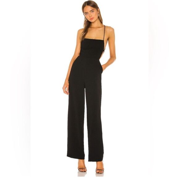 NWT NBD Revolve Prosecco jumpsuit IN BLACK WIDE STRAIGHT LEG OPEN BACK size M - Picture 1 of 7